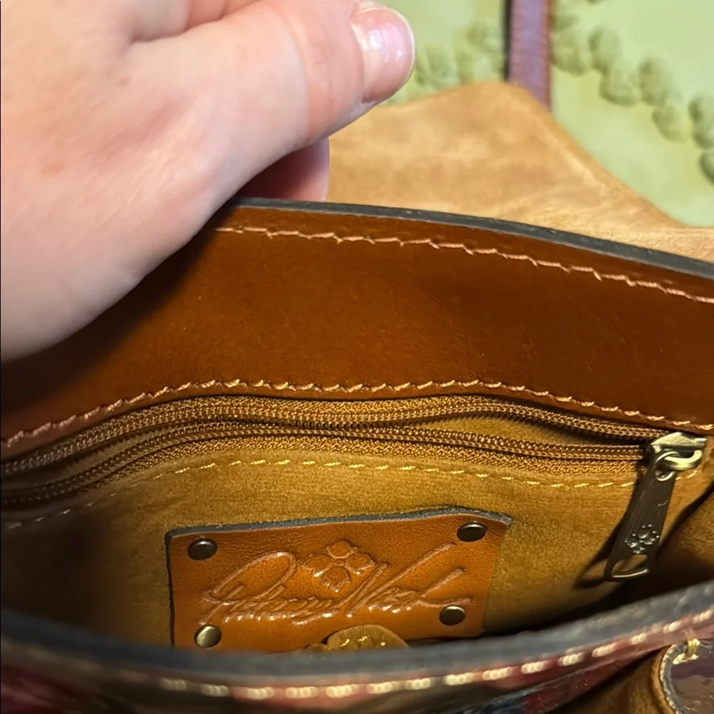 Patricia Nash Brown and Tan Crossbody Bag with Floral Pattern - Picture 5 of 7